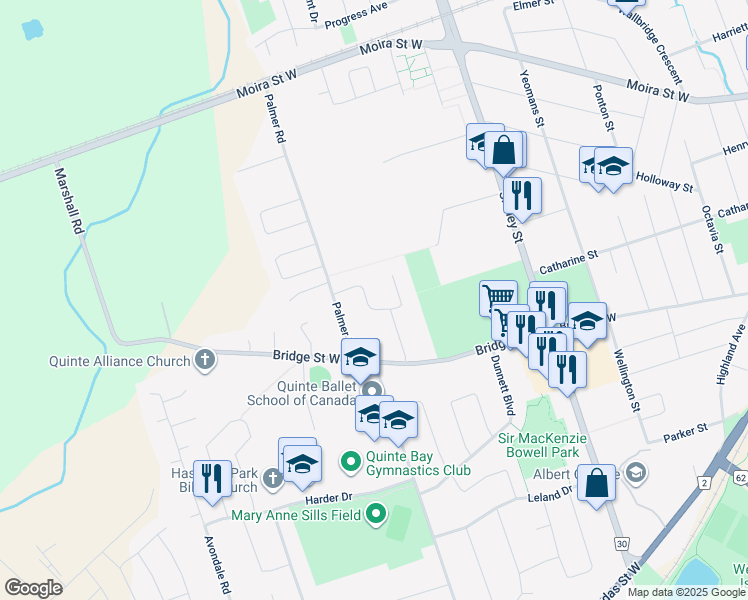 map of restaurants, bars, coffee shops, grocery stores, and more near 22 Boyce Court in Belleville