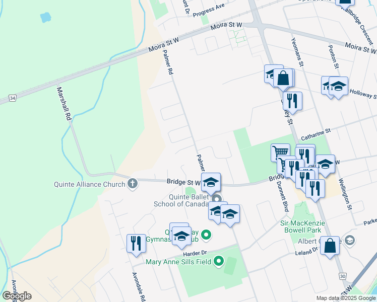 map of restaurants, bars, coffee shops, grocery stores, and more near 5 Benson Court in Belleville