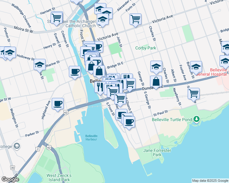 map of restaurants, bars, coffee shops, grocery stores, and more near 147 Pinnacle Street in Belleville