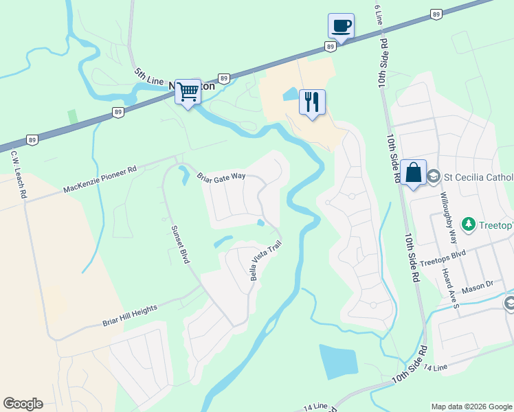 map of restaurants, bars, coffee shops, grocery stores, and more near 50 Bella Vista Trail in New Tecumseth