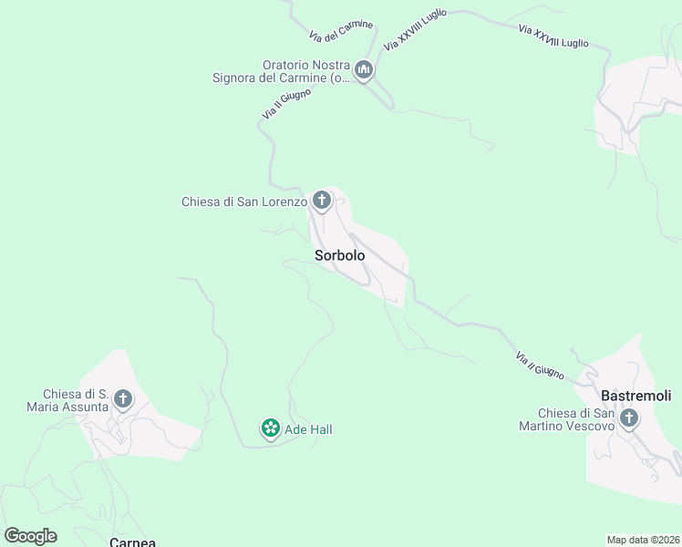 map of restaurants, bars, coffee shops, grocery stores, and more near 46 Via II Giugno in Sorbolo