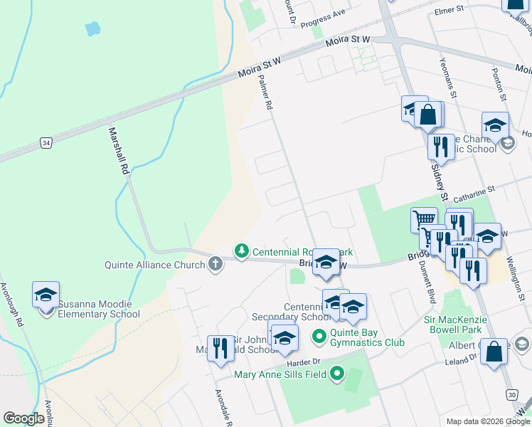 map of restaurants, bars, coffee shops, grocery stores, and more near 23 Benson Court in Belleville