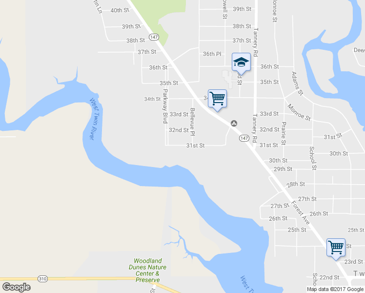 map of restaurants, bars, coffee shops, grocery stores, and more near 2717 31st Street in Two Rivers
