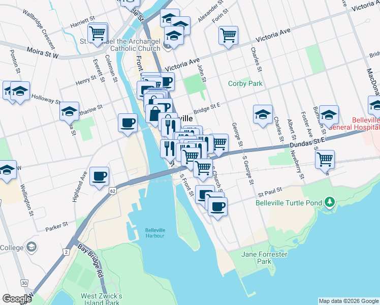 map of restaurants, bars, coffee shops, grocery stores, and more near 153 Pinnacle Street in Belleville