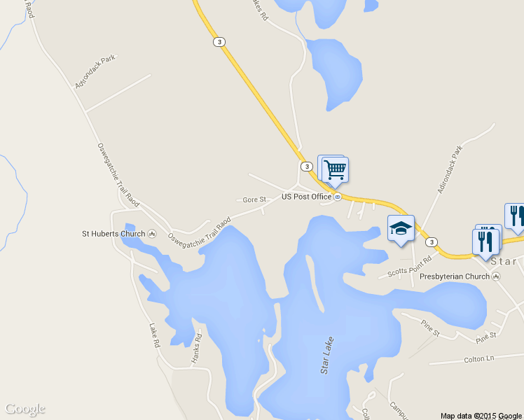 map of restaurants, bars, coffee shops, grocery stores, and more near 1130 Oswegatchie Trail in Star Lake