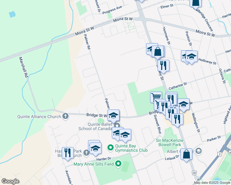 map of restaurants, bars, coffee shops, grocery stores, and more near 16 Boyce Court in Belleville