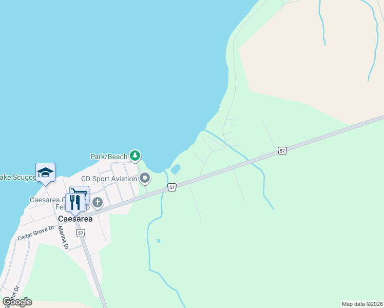 map of restaurants, bars, coffee shops, grocery stores, and more near 3751 Regional Road 57 in Caesarea