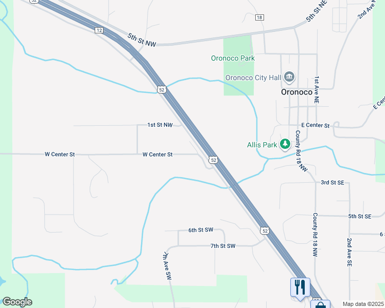 map of restaurants, bars, coffee shops, grocery stores, and more near 20 Center Place in Oronoco