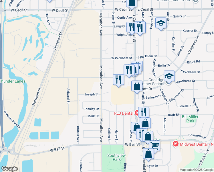 map of restaurants, bars, coffee shops, grocery stores, and more near 2112 Marathon Avenue in Neenah