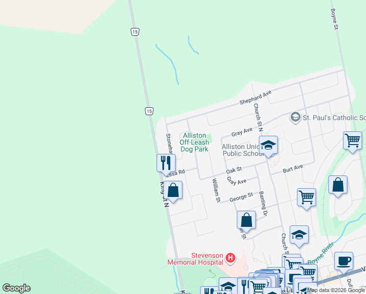 map of restaurants, bars, coffee shops, grocery stores, and more near 25 Chantler Road in New Tecumseth