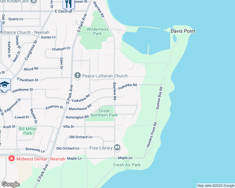 map of restaurants, bars, coffee shops, grocery stores, and more near 800 Manchester Court in Neenah