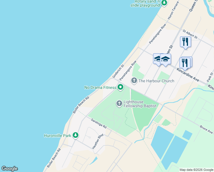 map of restaurants, bars, coffee shops, grocery stores, and more near 147 Goderich Street in Kincardine