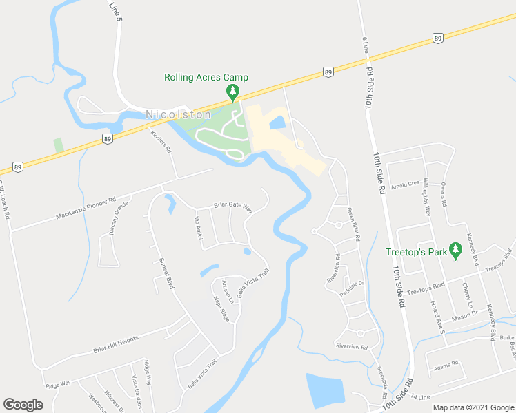 map of restaurants, bars, coffee shops, grocery stores, and more near 14 Bella Vista Trail in New Tecumseth