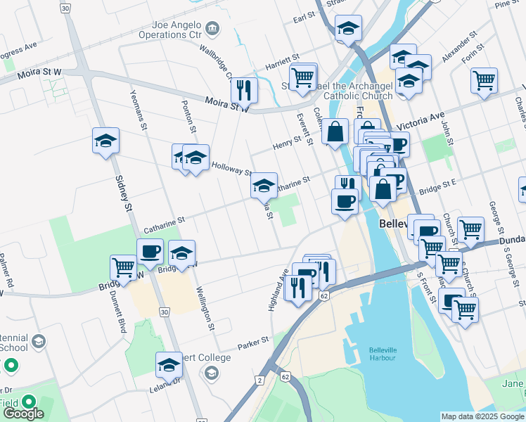 map of restaurants, bars, coffee shops, grocery stores, and more near 29 Octavia Street in Belleville