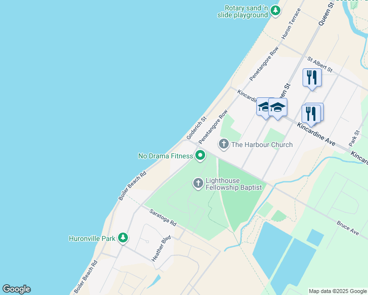 map of restaurants, bars, coffee shops, grocery stores, and more near 167 Goderich Street in Kincardine