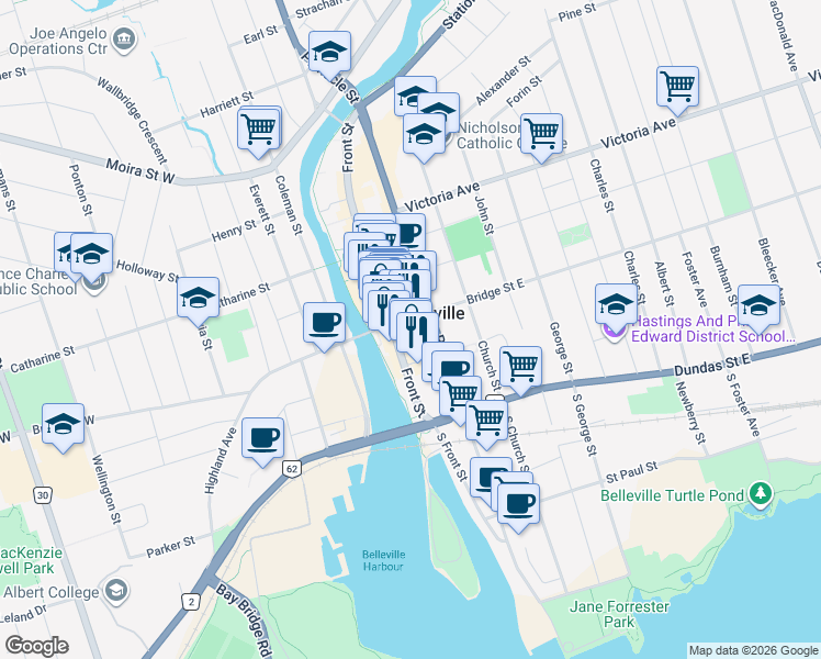 map of restaurants, bars, coffee shops, grocery stores, and more near in Belleville