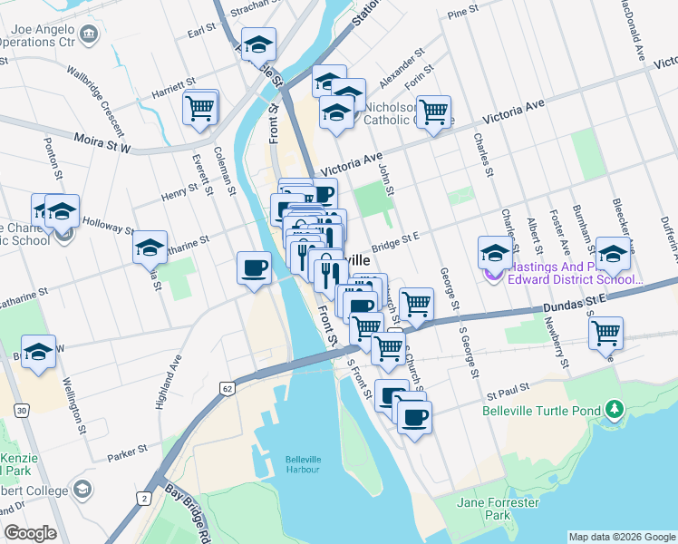 map of restaurants, bars, coffee shops, grocery stores, and more near 179 Pinnacle Street in Belleville