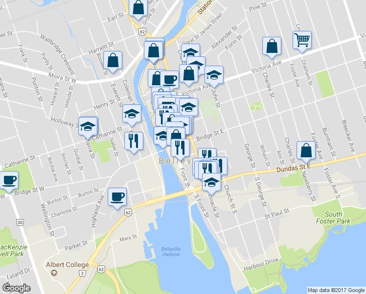 map of restaurants, bars, coffee shops, grocery stores, and more near in Belleville
