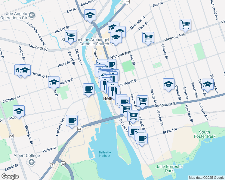 map of restaurants, bars, coffee shops, grocery stores, and more near in Belleville