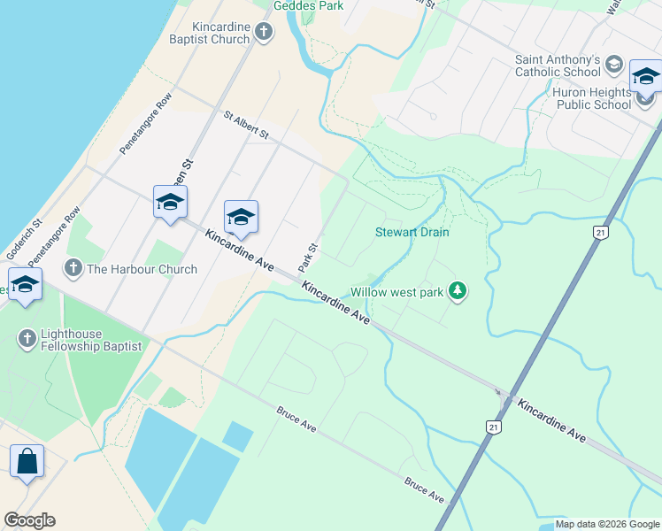 map of restaurants, bars, coffee shops, grocery stores, and more near 524 Lynden Crescent in Kincardine