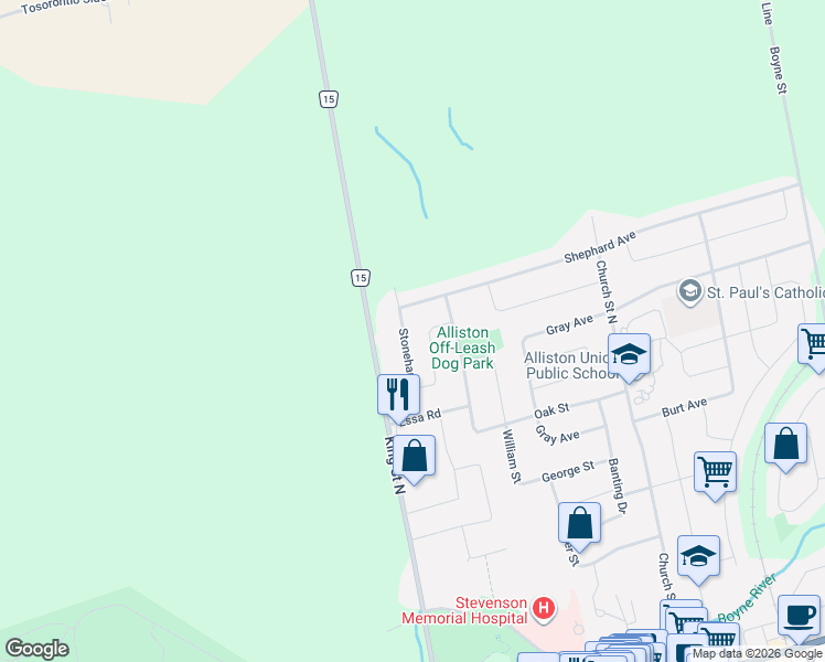map of restaurants, bars, coffee shops, grocery stores, and more near 25 Chantler Road in New Tecumseth