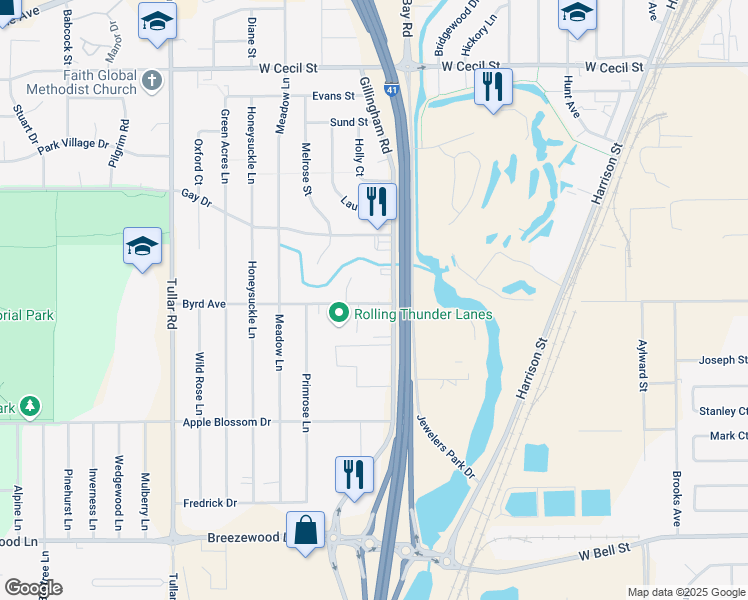 map of restaurants, bars, coffee shops, grocery stores, and more near 1181 Gillingham Road in Neenah