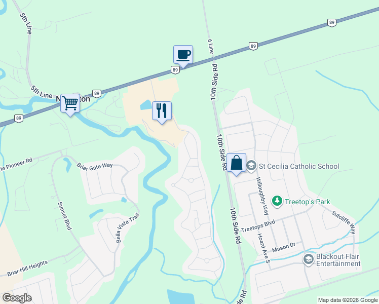 map of restaurants, bars, coffee shops, grocery stores, and more near in New Tecumseth