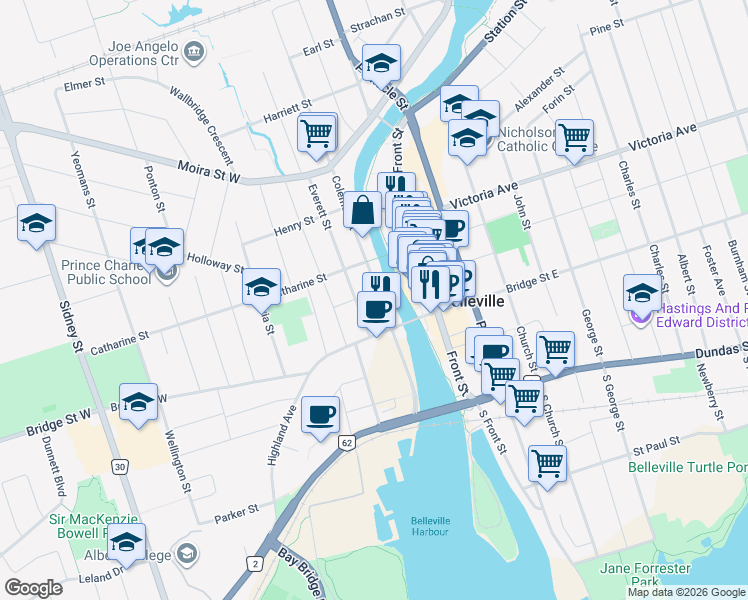 map of restaurants, bars, coffee shops, grocery stores, and more near 220 Coleman Street in Belleville