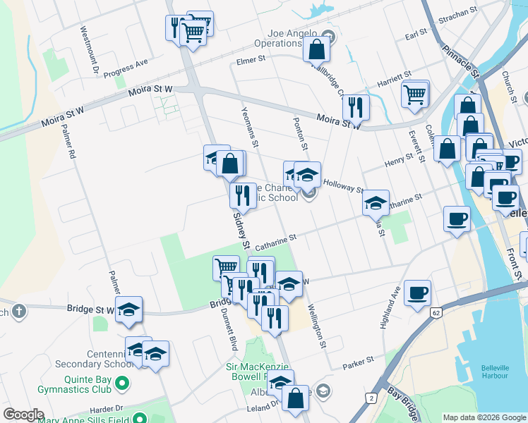 map of restaurants, bars, coffee shops, grocery stores, and more near 9 Wilkins Street in Belleville