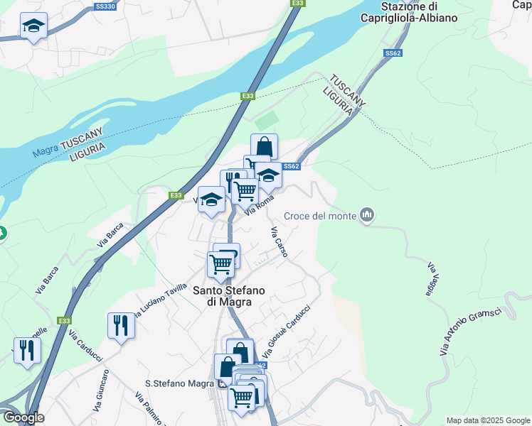 map of restaurants, bars, coffee shops, grocery stores, and more near 2 Via Carso in Santo Stefano di Magra
