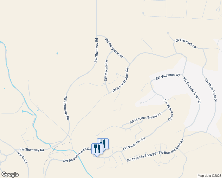 map of restaurants, bars, coffee shops, grocery stores, and more near 15673 Southwest Mecate Lane in Powell Butte