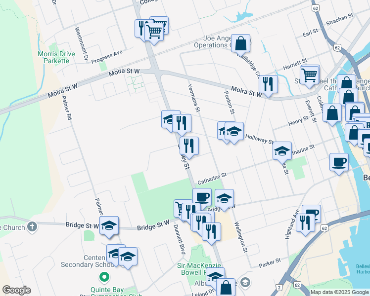 map of restaurants, bars, coffee shops, grocery stores, and more near 283 Sidney Street in Belleville