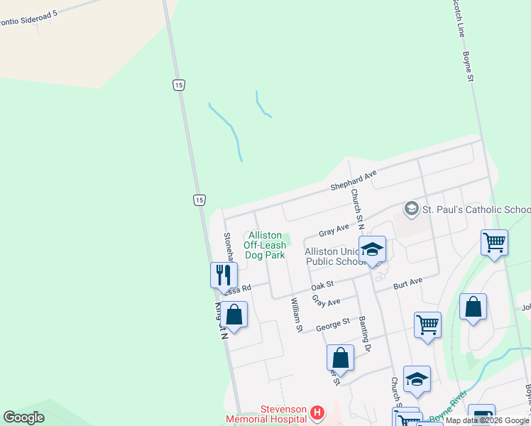 map of restaurants, bars, coffee shops, grocery stores, and more near 27 Shephard Avenue in New Tecumseth