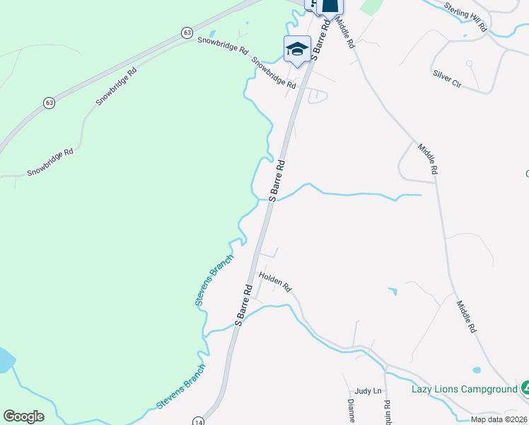 map of restaurants, bars, coffee shops, grocery stores, and more near 753 South Barre Road in Barre