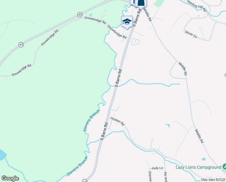 map of restaurants, bars, coffee shops, grocery stores, and more near 753 South Barre Road in Barre