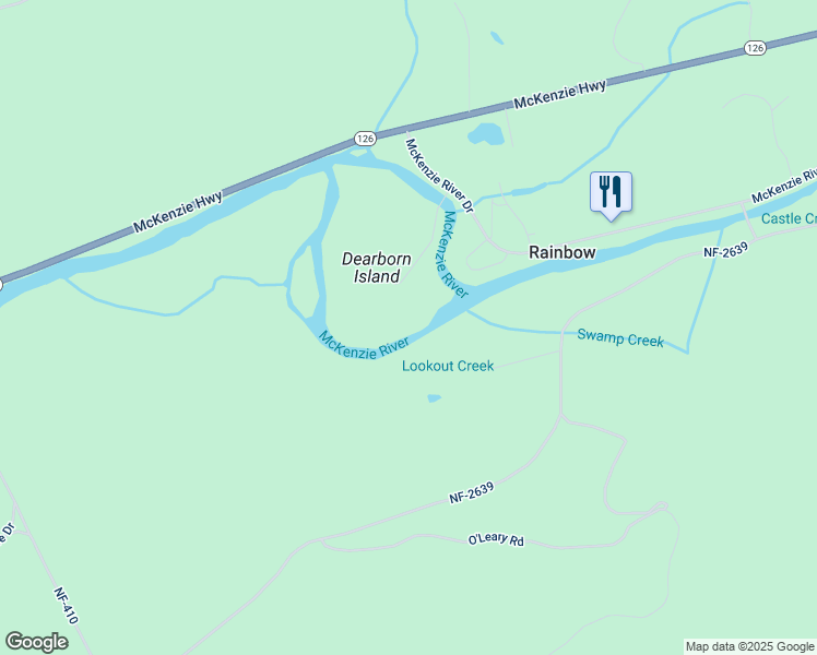 map of restaurants, bars, coffee shops, grocery stores, and more near National Forest Development Road 194 in Lane County