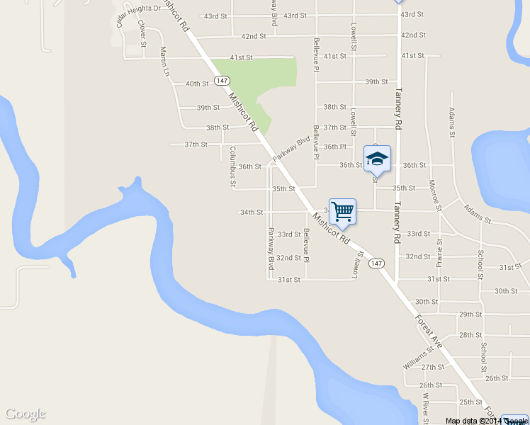 map of restaurants, bars, coffee shops, grocery stores, and more near 2803 34th Street in Two Rivers