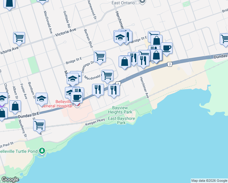map of restaurants, bars, coffee shops, grocery stores, and more near 1 Fourth Street in Belleville