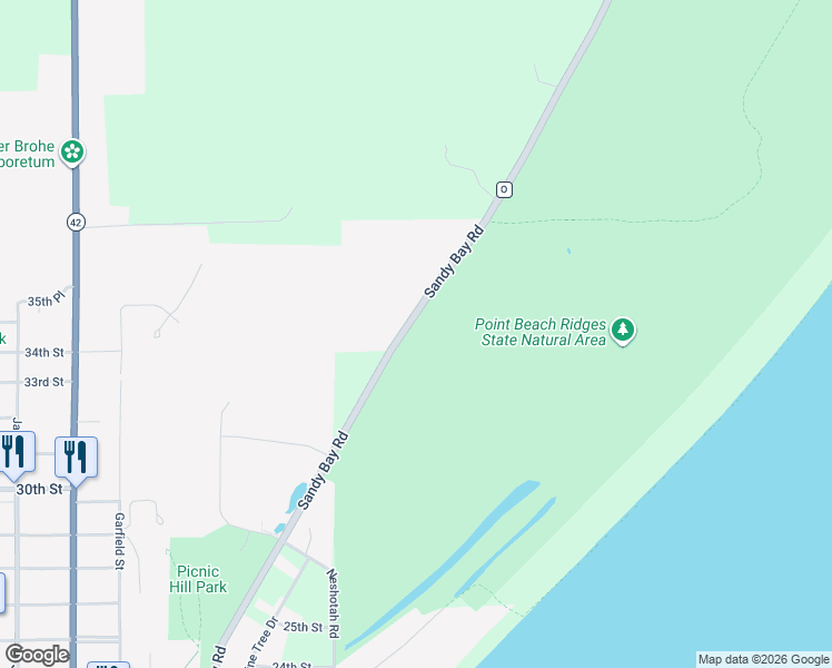 map of restaurants, bars, coffee shops, grocery stores, and more near 3023 Sandy Bay Road in Two Rivers