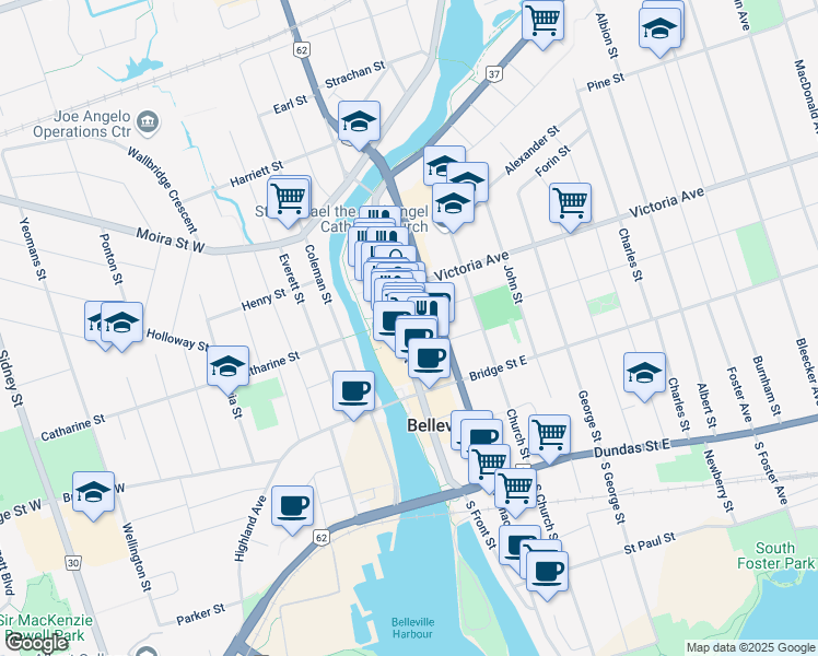 map of restaurants, bars, coffee shops, grocery stores, and more near 314 Front Street in Belleville