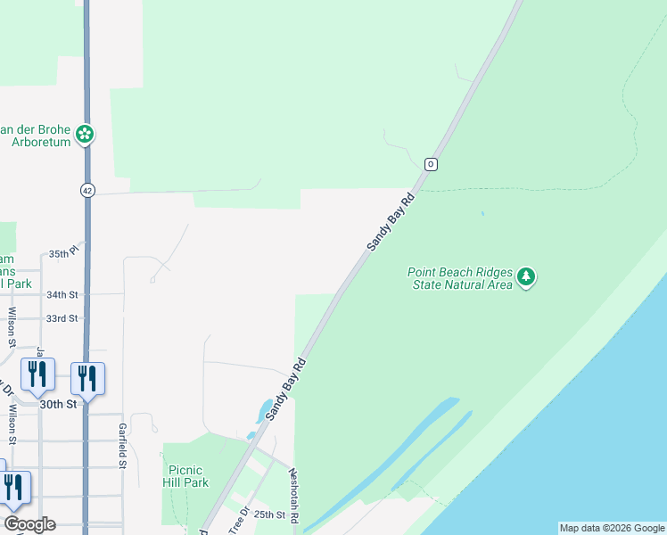 map of restaurants, bars, coffee shops, grocery stores, and more near 3023 Sandy Bay Road in Two Rivers