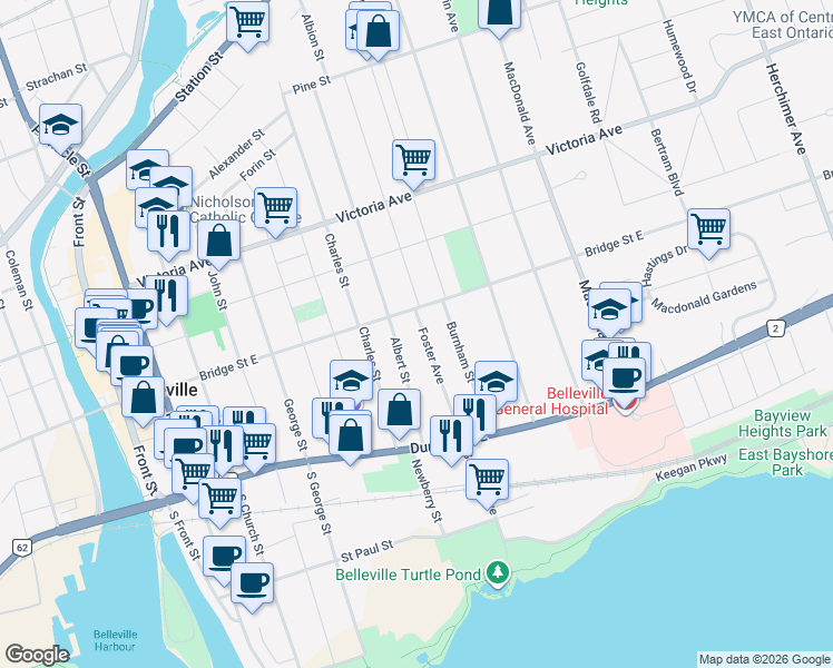 map of restaurants, bars, coffee shops, grocery stores, and more near 188 Foster Avenue in Belleville