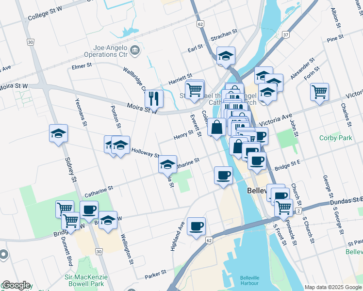 map of restaurants, bars, coffee shops, grocery stores, and more near in Belleville