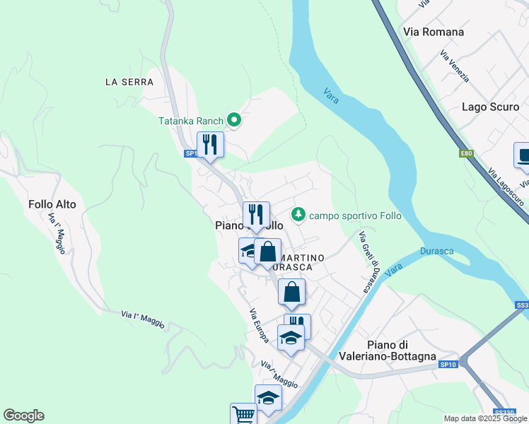 map of restaurants, bars, coffee shops, grocery stores, and more near 10 Via Alessandro Volta in Piano di Follo