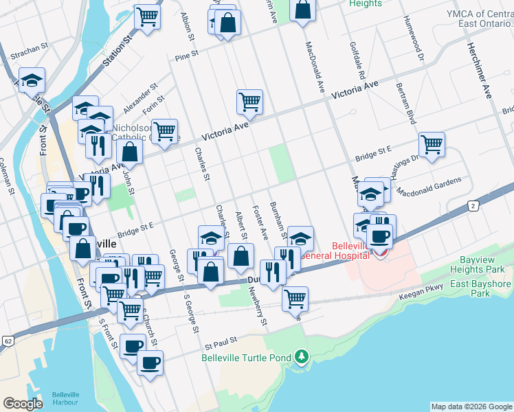 map of restaurants, bars, coffee shops, grocery stores, and more near 187 Foster Avenue in Belleville
