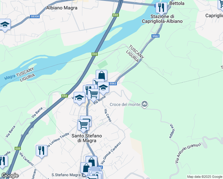 map of restaurants, bars, coffee shops, grocery stores, and more near 14 Via Vaggia in Santo Stefano di Magra