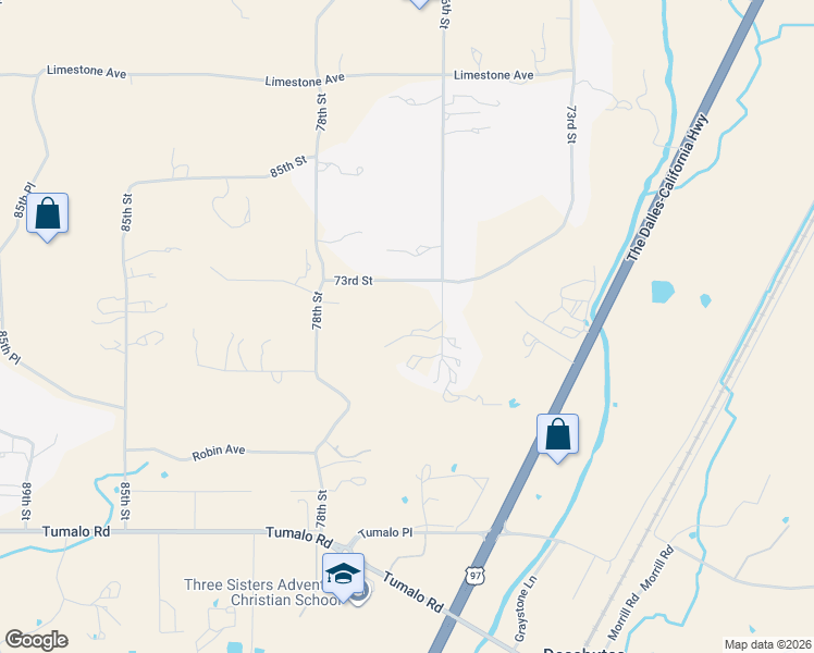 map of restaurants, bars, coffee shops, grocery stores, and more near 65165 76th Street in Bend
