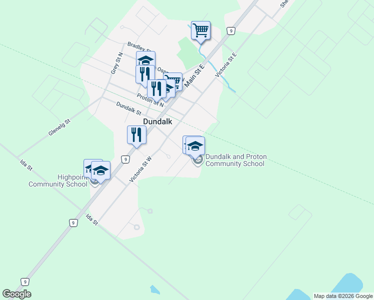 map of restaurants, bars, coffee shops, grocery stores, and more near 230 Young Street in Dundalk