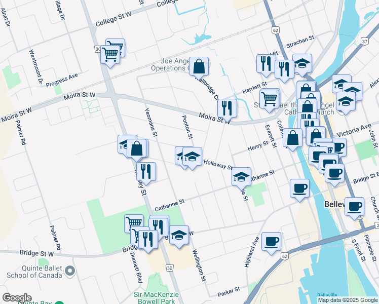 map of restaurants, bars, coffee shops, grocery stores, and more near 7 Benjamin Street in Belleville