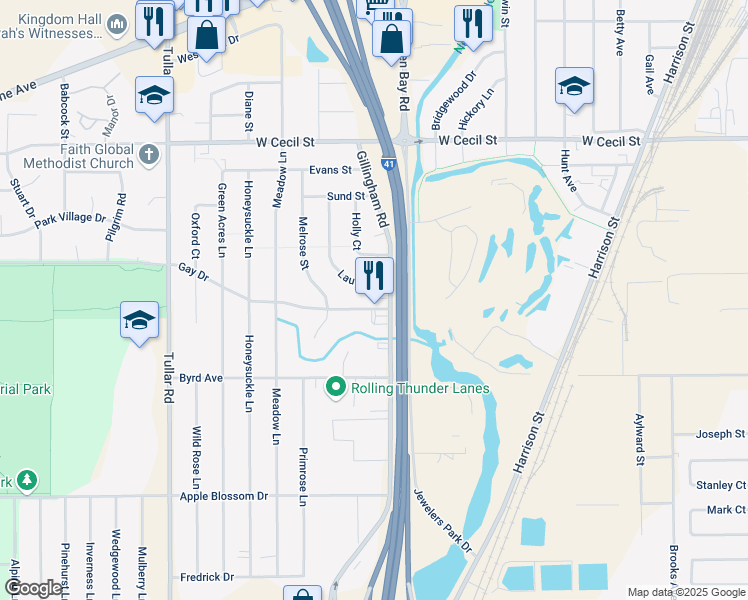 map of restaurants, bars, coffee shops, grocery stores, and more near 913 Gay Drive in Neenah